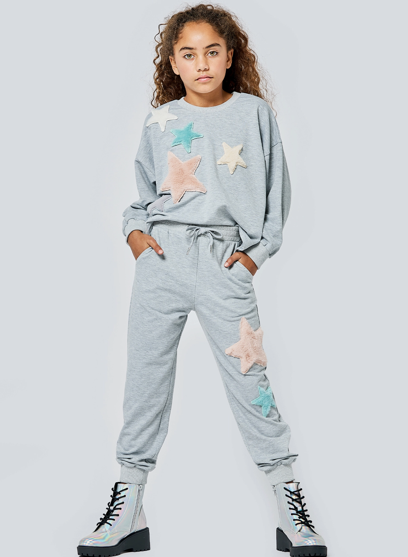 Sweatshirt with Faux Stars Applique