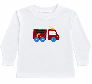 Boy White LS Fire Truck Shirt