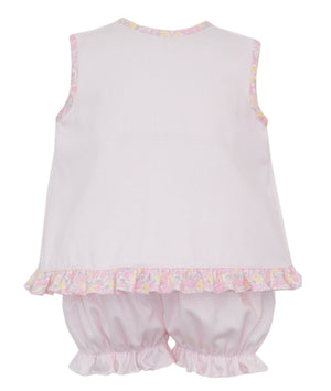 Pink Gingham Knit Multi Flower Knit Print Bloomer Set