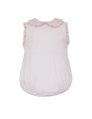 Pink Knit Gingham Sleeveless Bubble w/ Multi Flower Knit Print