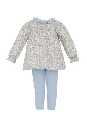 Light Blue Tunic Set w/ Orange Print Top
