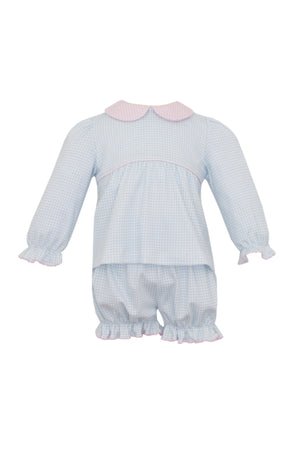 Lt Blue Gingham Knit Bloomer Set