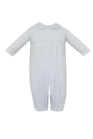 Lt Blue Gingham Knit Long Romper