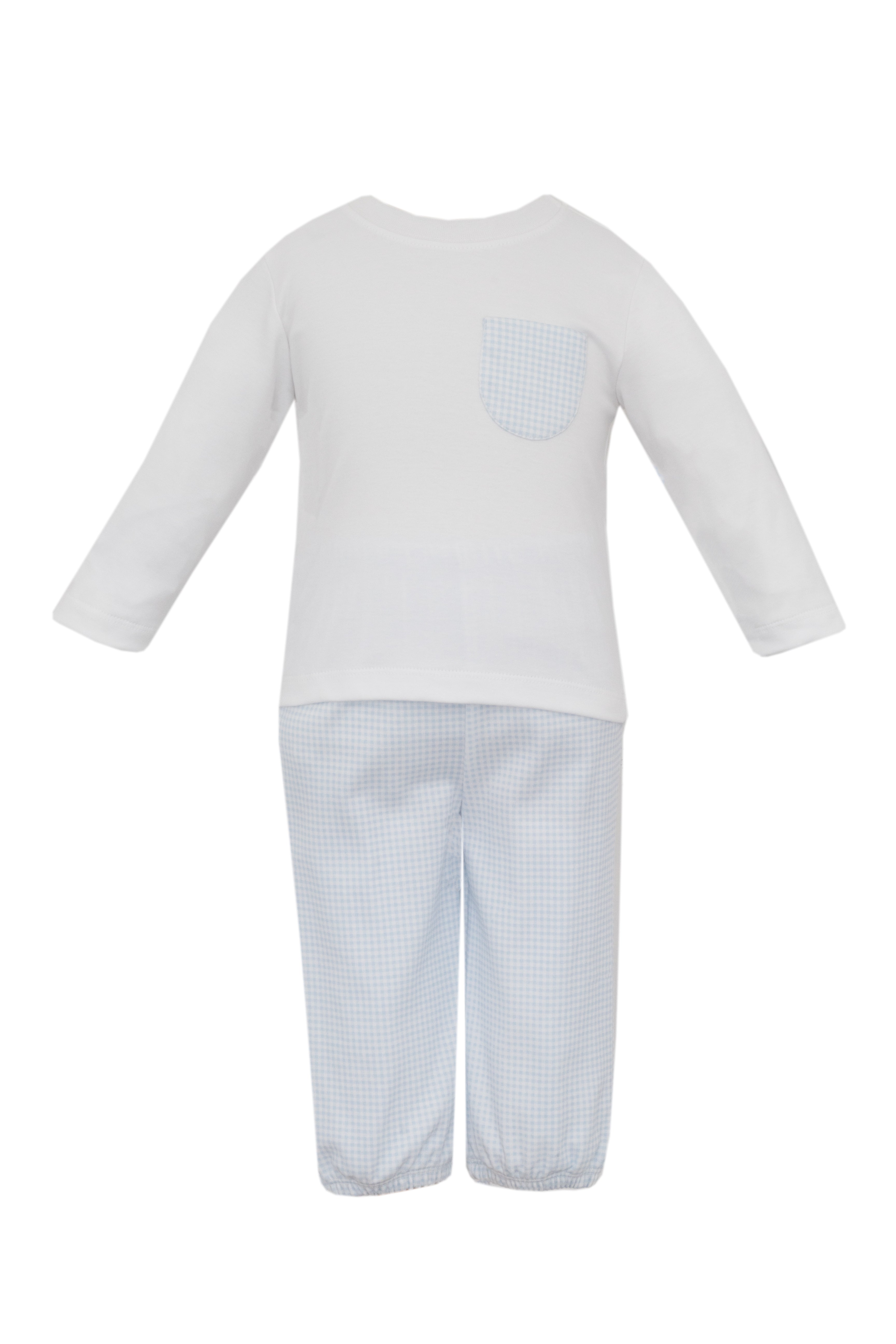 Lt Blue Gingham Knit LS Boy Pant Set