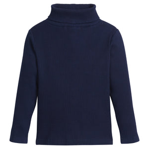 Solid Ribbed Turtleneck-Navy