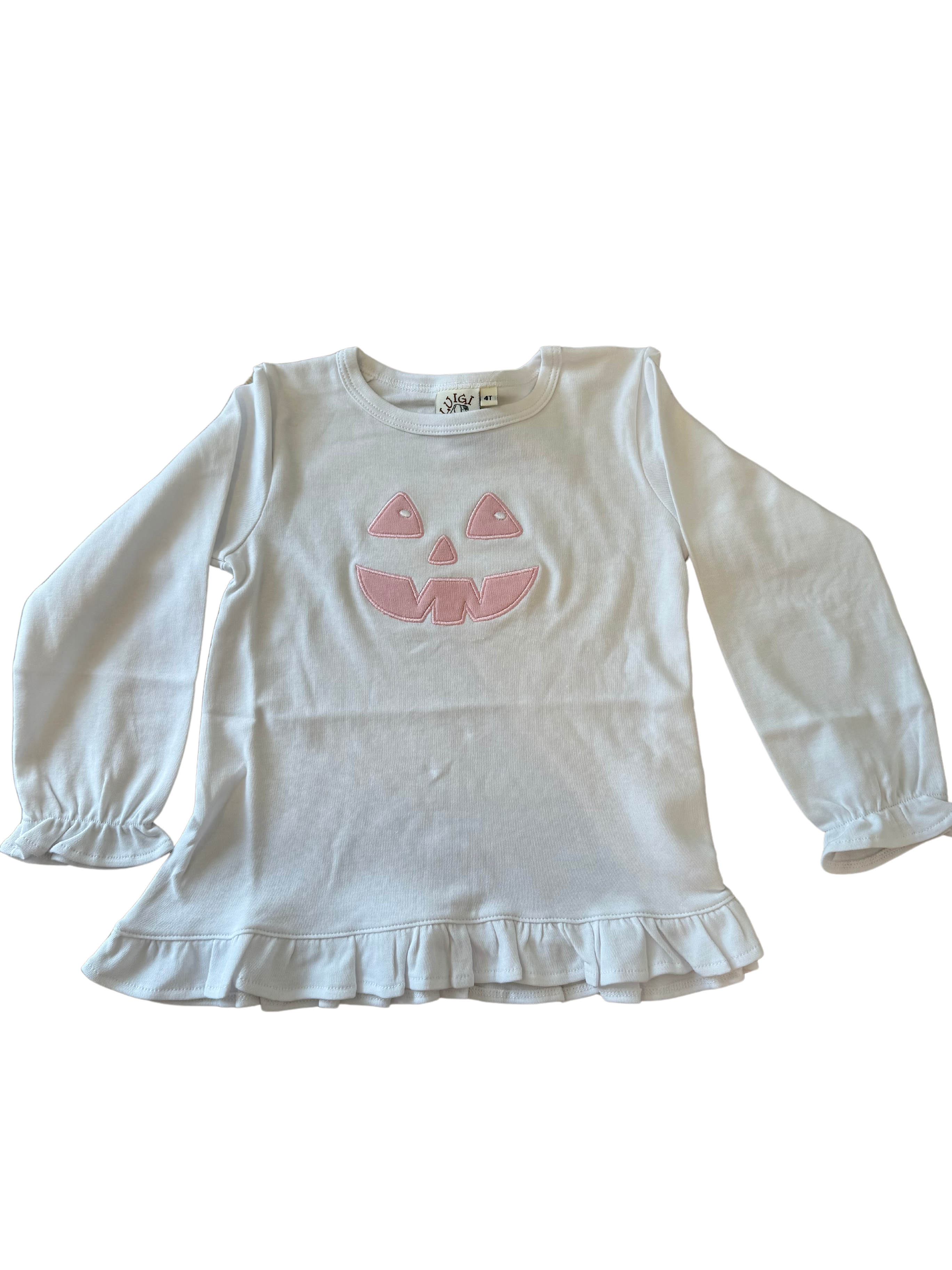 Pink Jack-O-Lantern Face Ruffle Top (Kid)