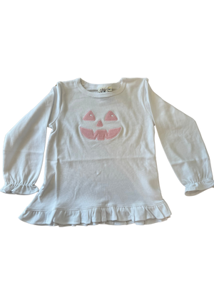 Pink Jack-O-Lantern Face Ruffle Top (Kid)