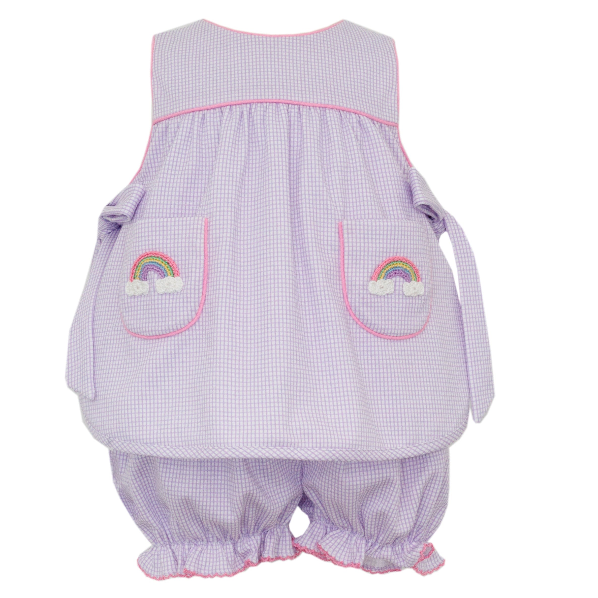 Rainbow Lilac Knit Gingham Side Tie Bloomer Set