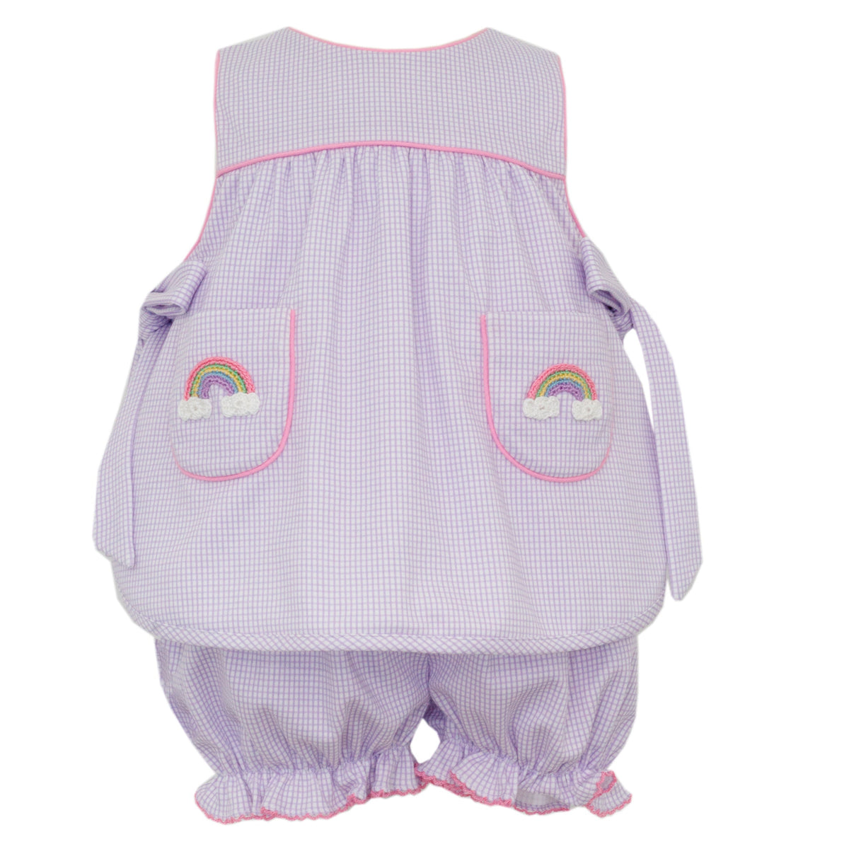 Rainbow Lilac Knit Gingham Side Tie Bloomer Set
