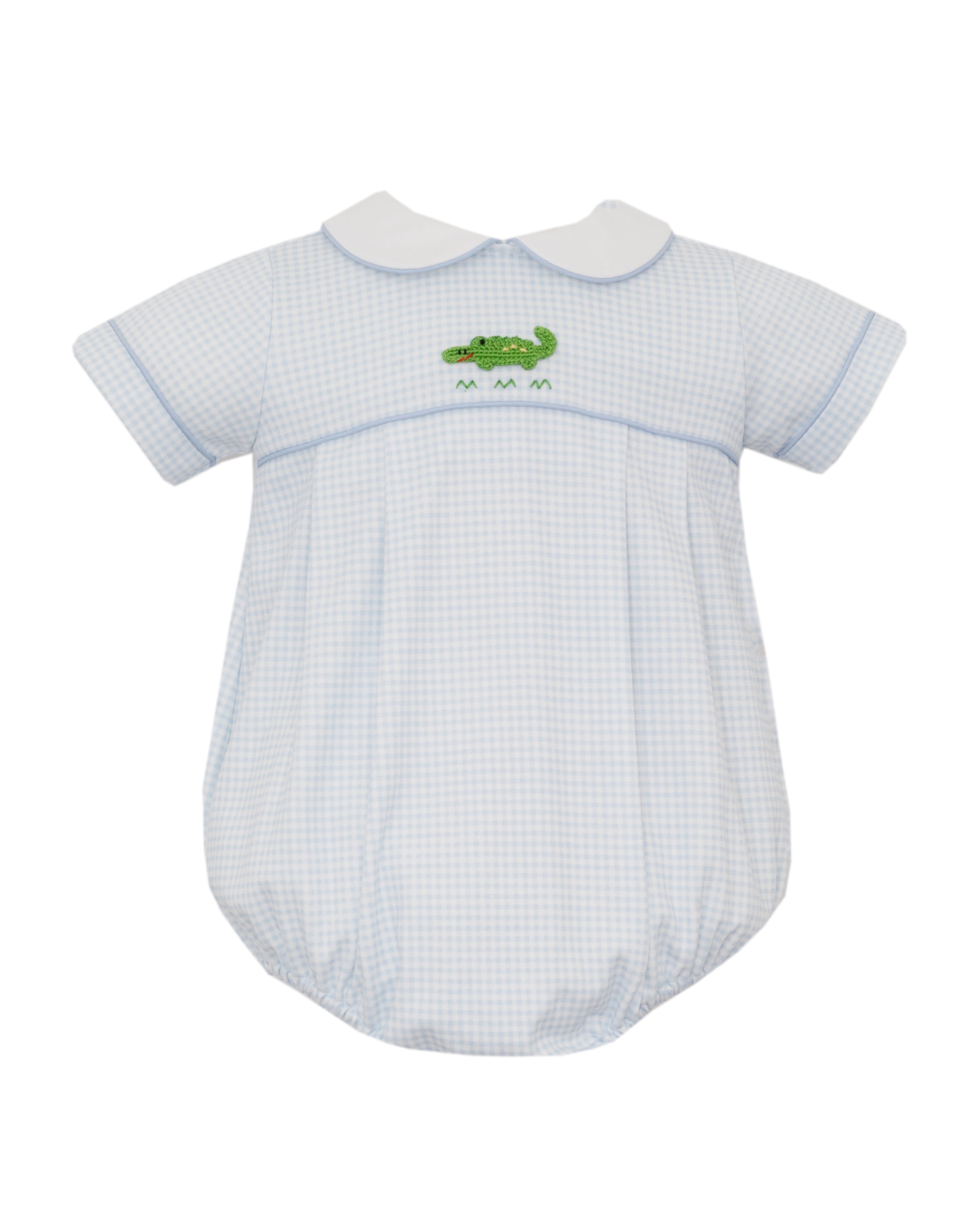 Blue Knit Gingham Alligator Bubble