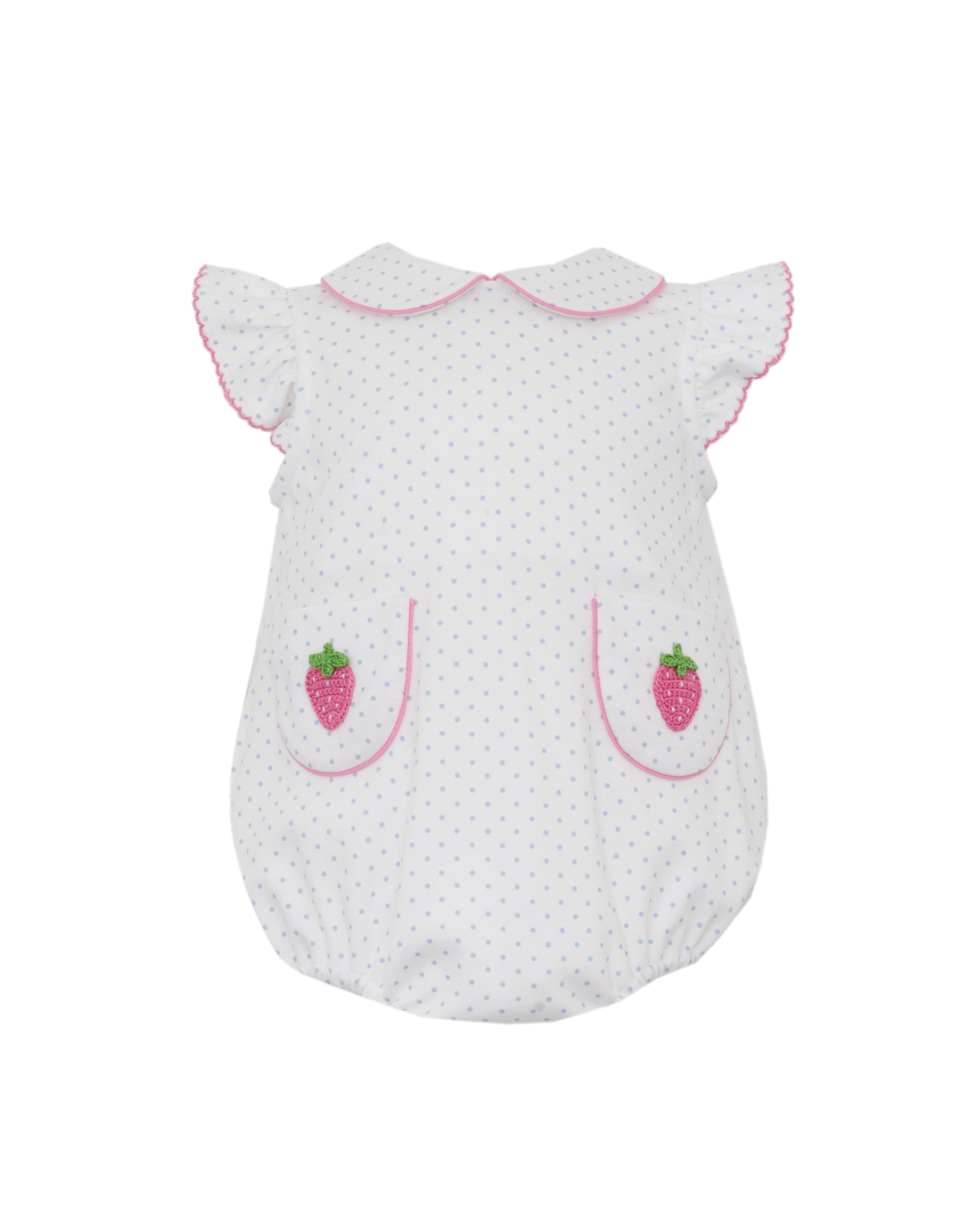 Lt Blue & White Dot Strawberry Bubble w/ Ruffle Sleeves