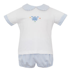 Lt Blue Knit Stripe Crabs Diaper Set