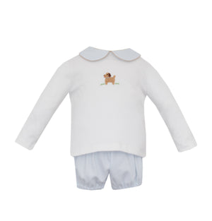 Lt Blue Stripe Knit Puppies LS Diaper Set