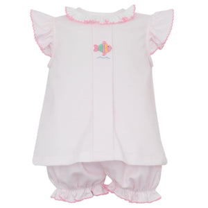 Pink Knit Stripe Fish Bloomer Set