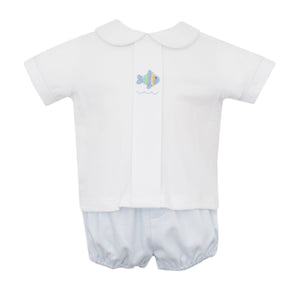 Blue Knit Stripe Fish Diaper Set