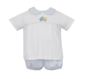 Light Blue Knit Gingham Dump Truck Diaper Set
