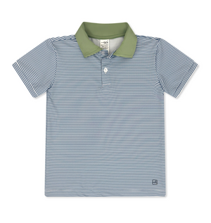 Parker Polo in Baton Rouge Blue Mini Stripe with Green Collar (Toddler)