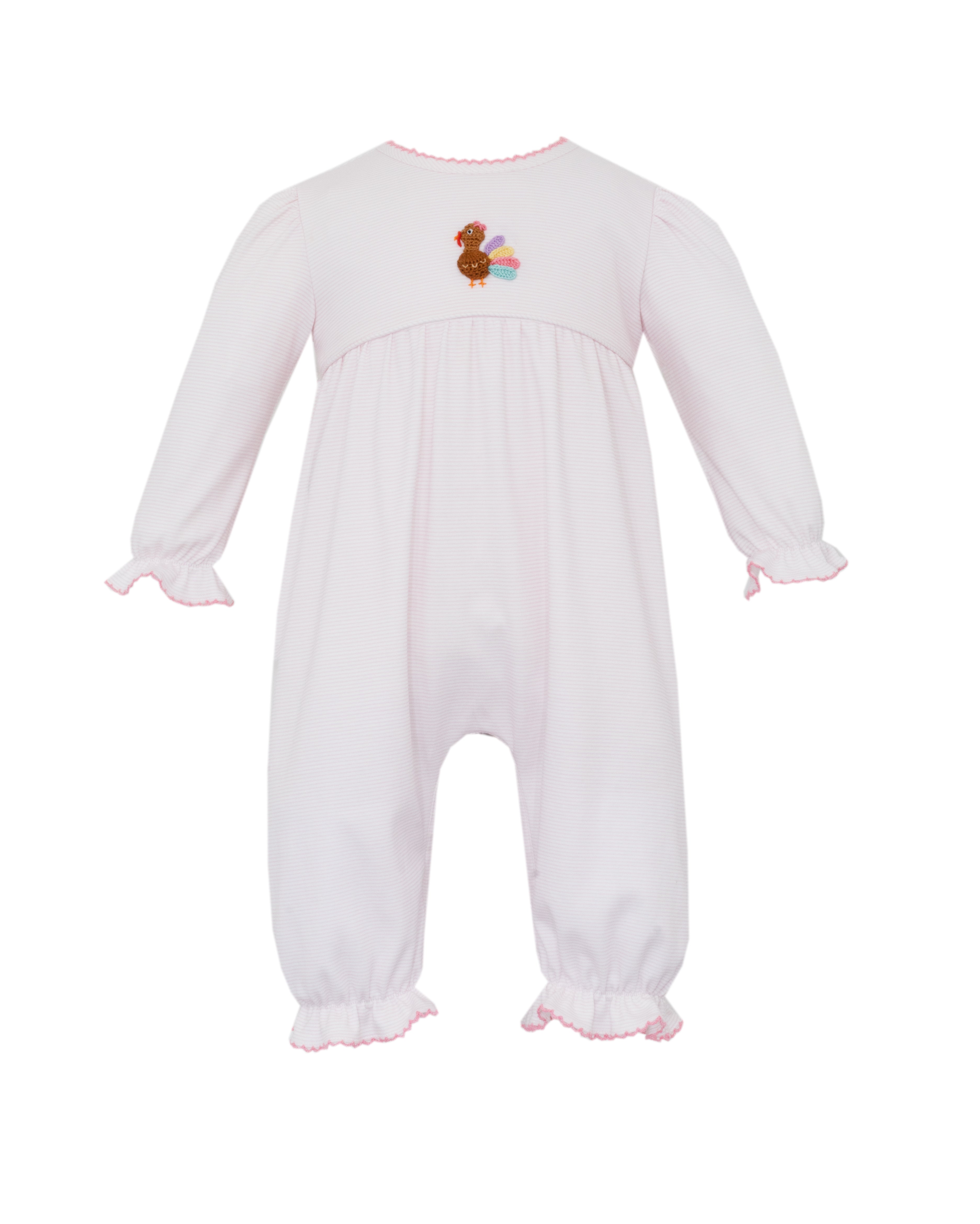 Pink Stripe Turkey Girls Long Romper (Infant)