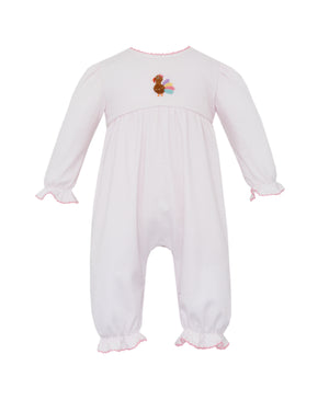 Pink Stripe Turkey Girls Long Romper (Infant)