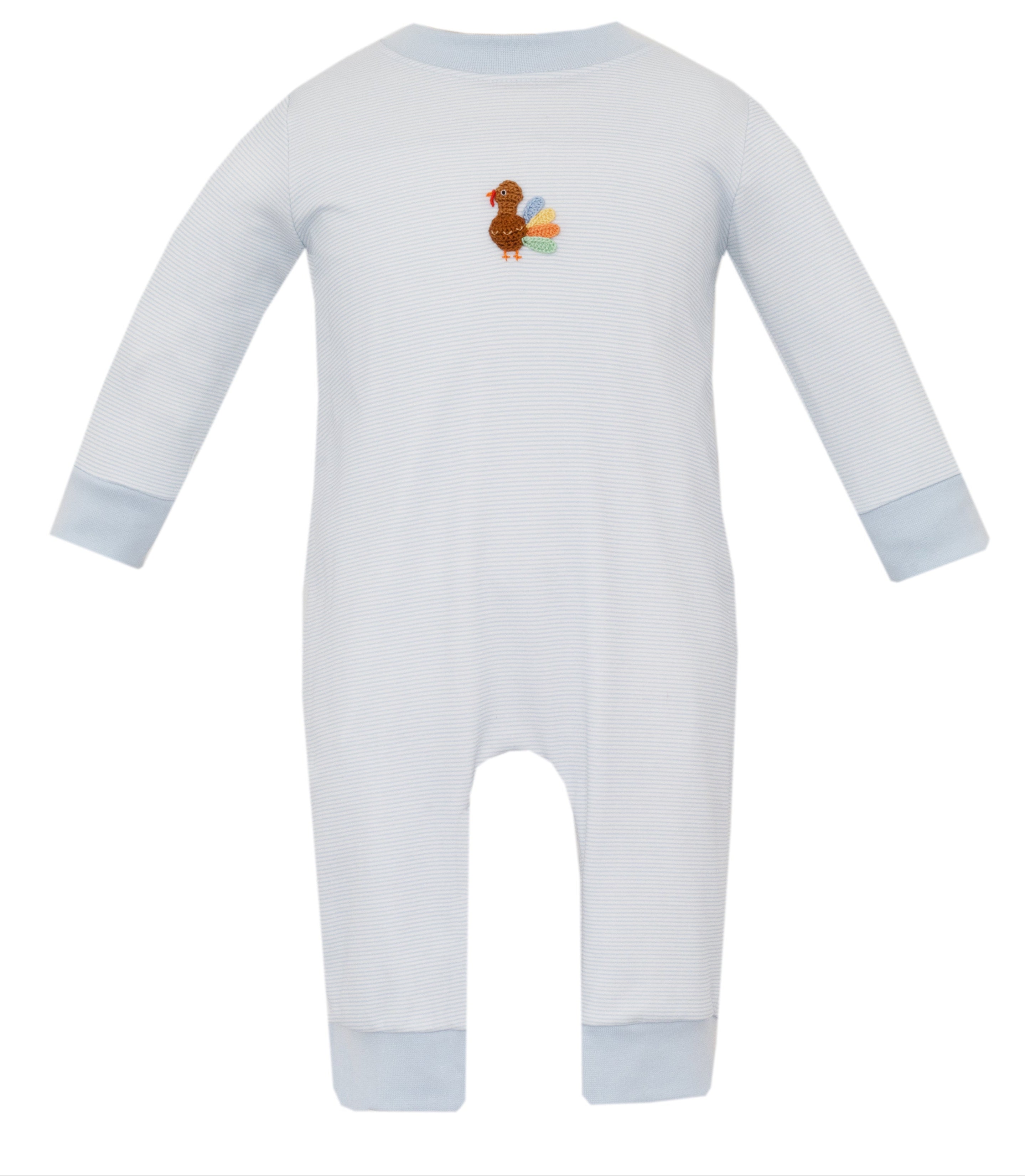 Light Blue Stripe Turkey Boys Long Romper (Baby)