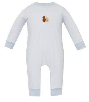 Light Blue Stripe Turkey Boys Long Romper (Baby)
