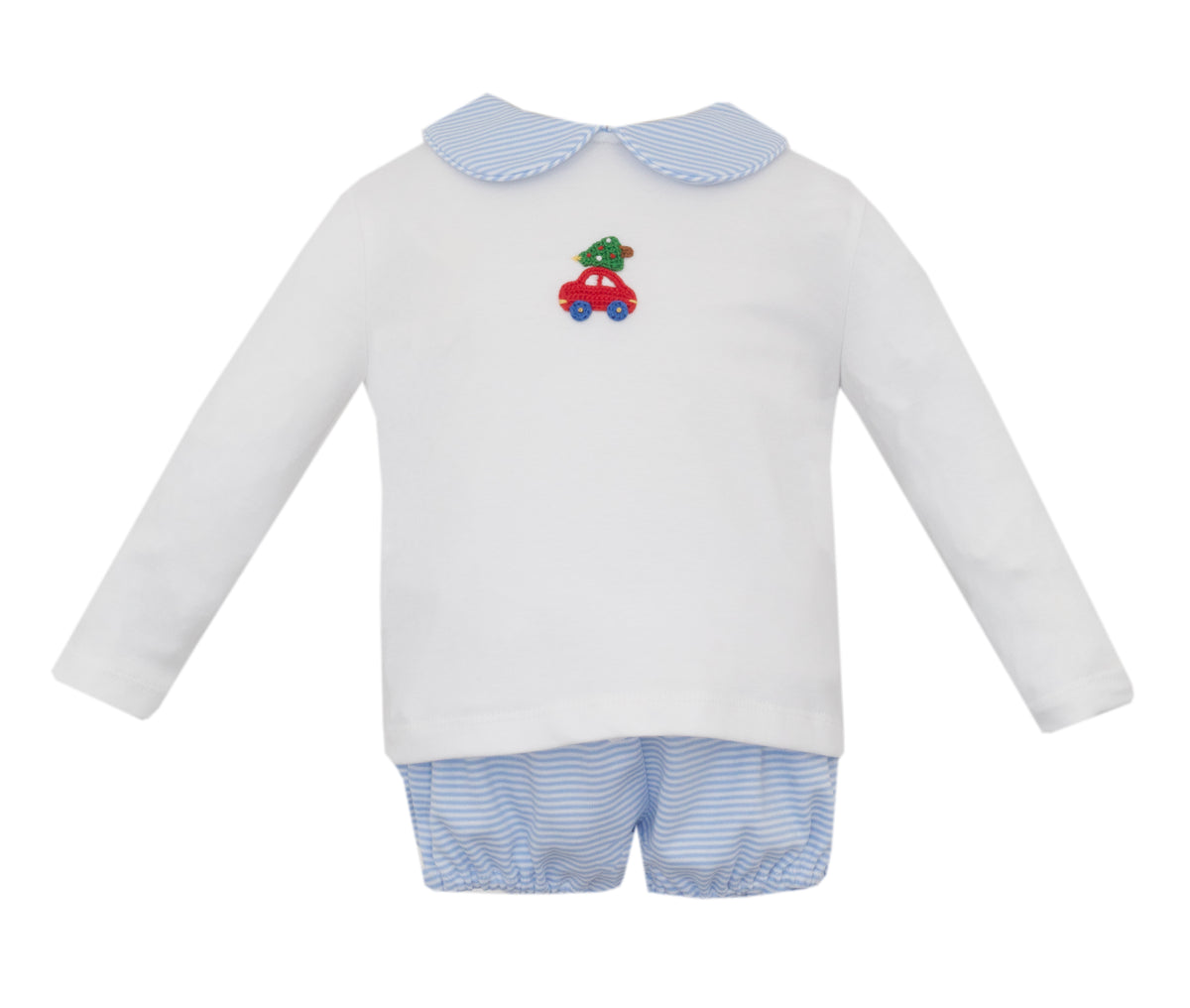 Blue Knit Stripe Car w/ Tree Boy LS Diaper Set