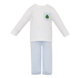 Light Blue Christmas Tree Pant Set