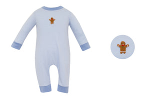Blue Stripe Gingerbread Long Romper (Infant)