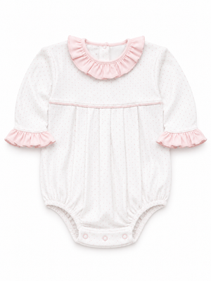 Pink Dot w/ Ruffle Collar LS Pleated Bubble