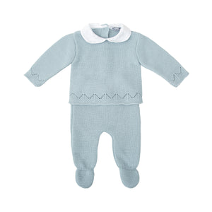 Blue Swiss Dot Collar Romper w/ Hat