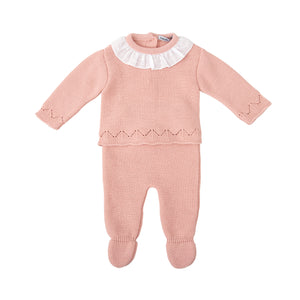 Pink Swiss Dot Ruffle Collar Romper w/ Hat
