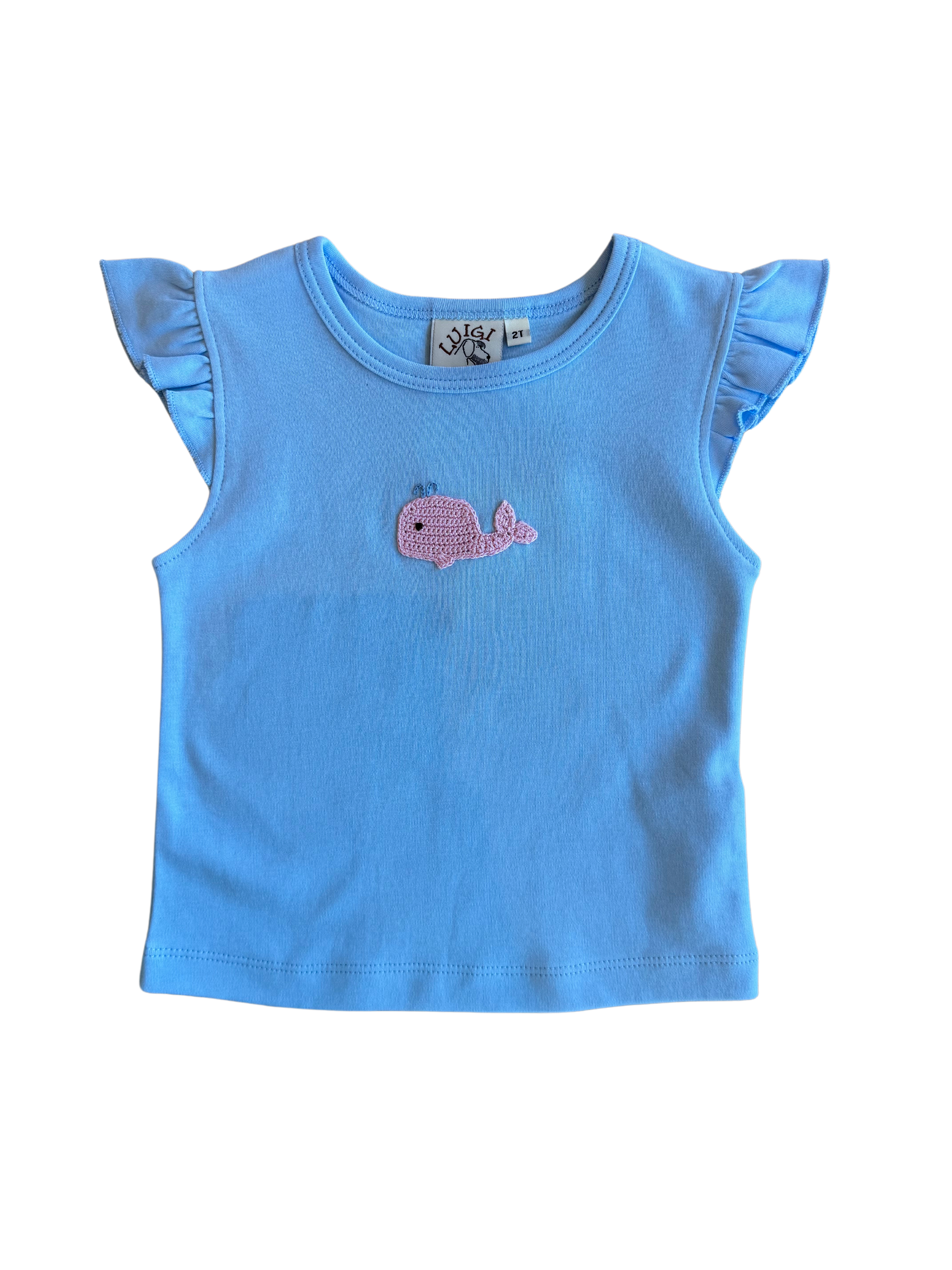 Flutter Sleeve Blue Crochet Whale Top (Toddler)