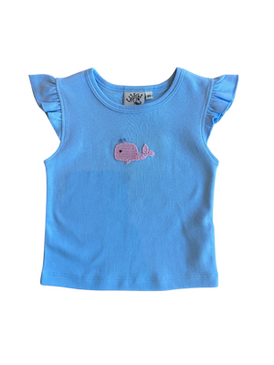 Flutter Sleeve Blue Crochet Whale Top (Toddler)