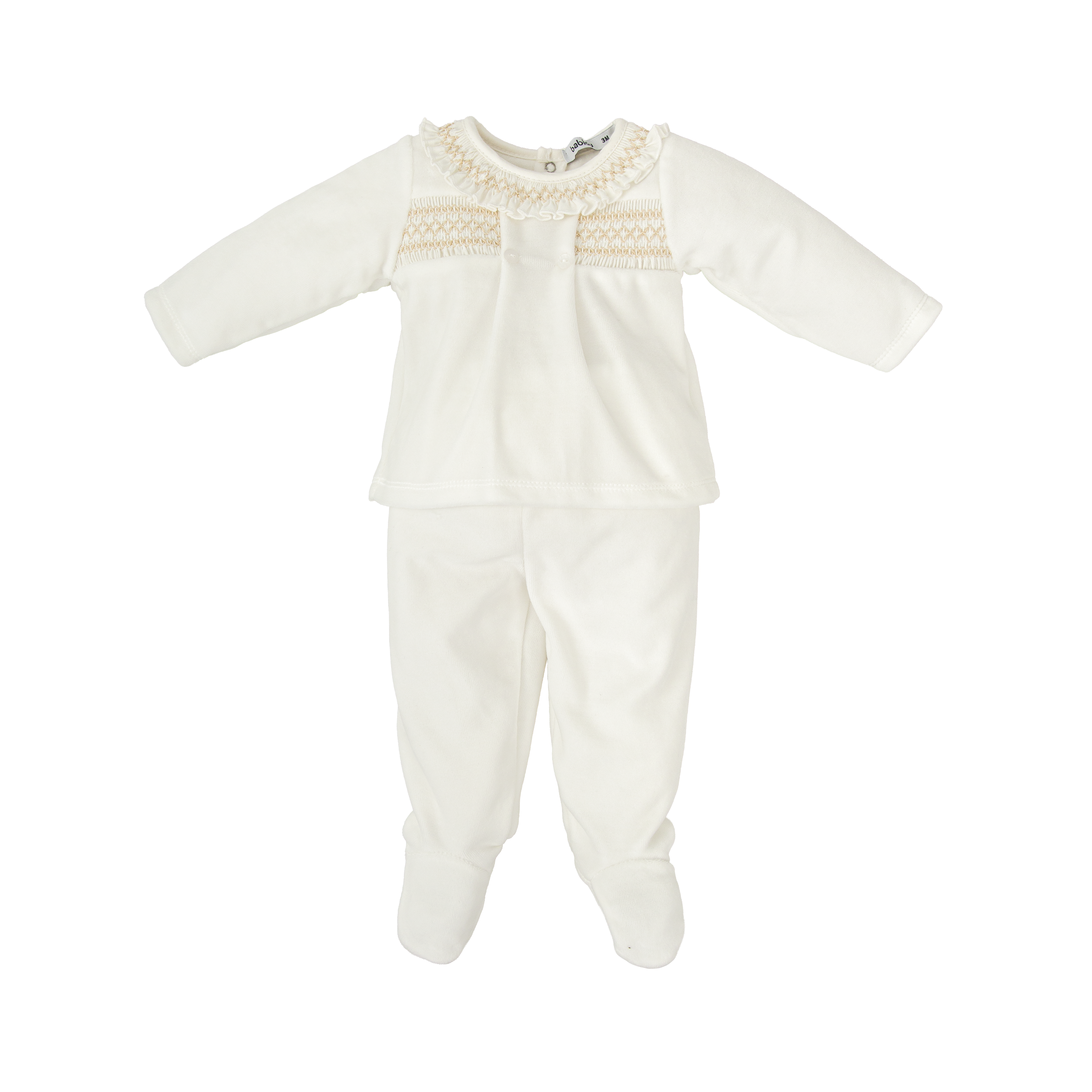 White w/ Tan Stitching Two Piece Set