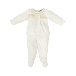 White w/ Tan Stitching Two Piece Set