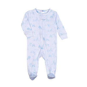 Blue Toile Zipper Footie