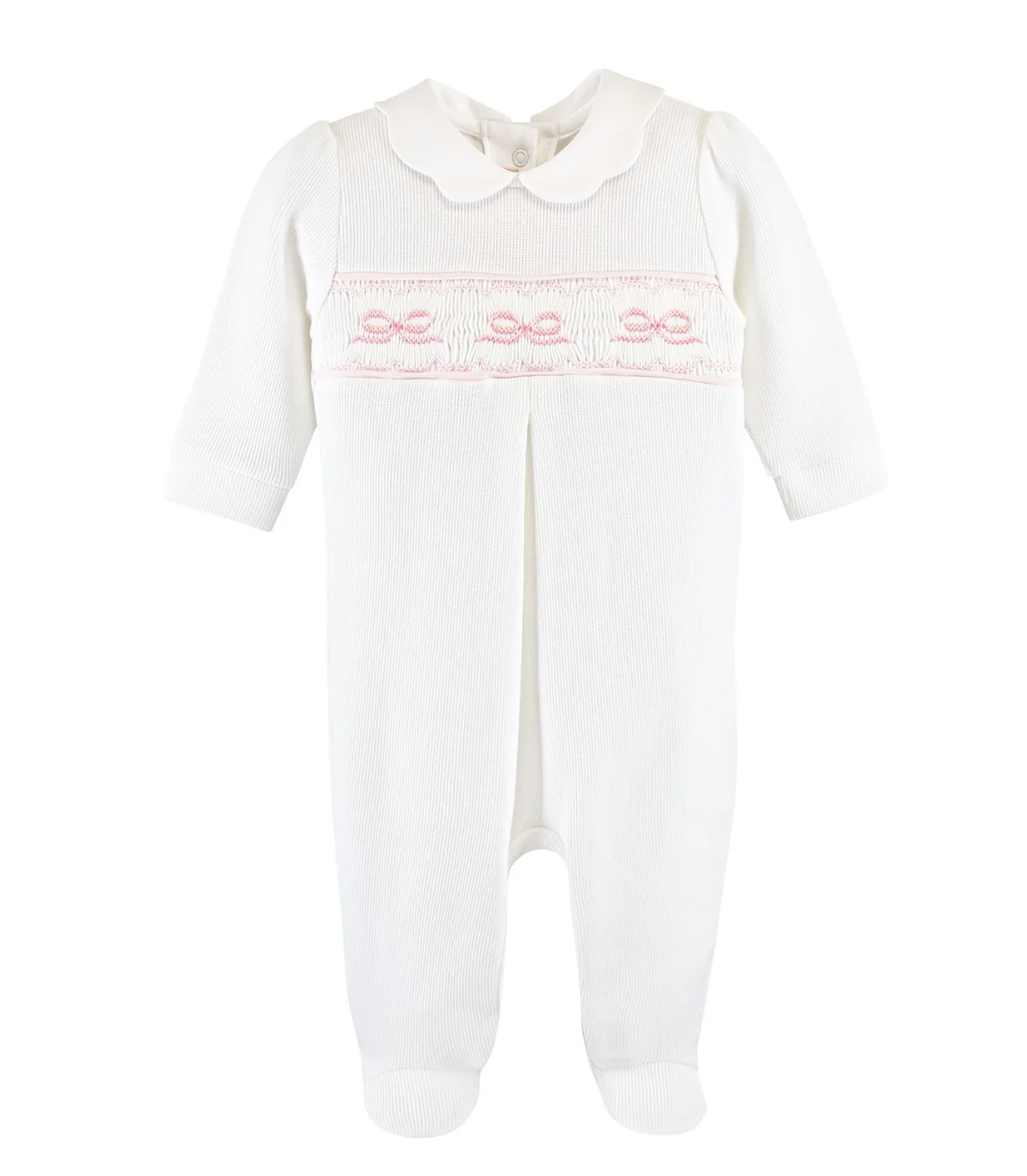 Girl English Knot Smocked Collared Footie (Baby)