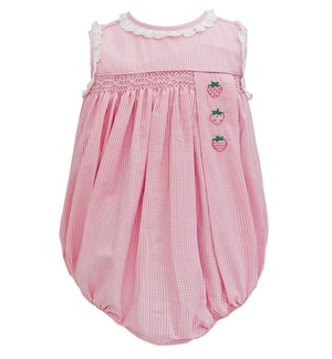 Strawberry Eyelet Smocked Bubble (Infant)