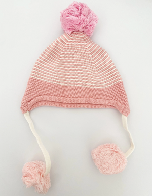 Stripe Pom Hat-Blue & Pink