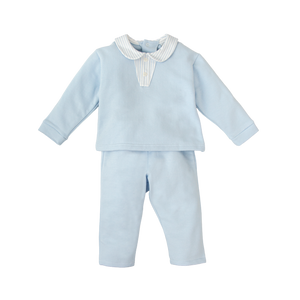 Blue Stripe Cotton Knitted Two Piece Set