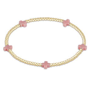 E Newton Signature Cross Small Gold Pattern 2mm Bead Bracelet-Pink