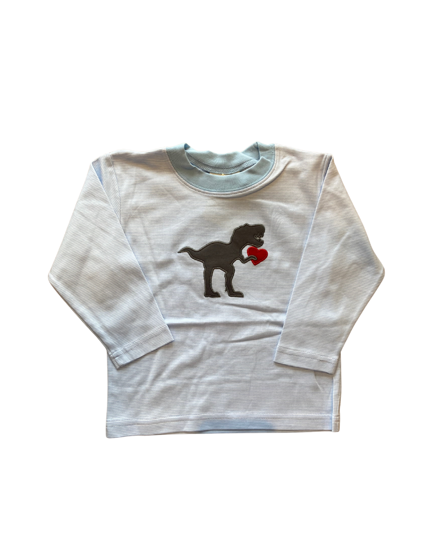 Baby Blue Stripe LS Dino Heart Shirt