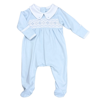 Light Blue Emily and Ethan Smocked Collared Footie