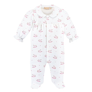 Rocking Horse Pink Footie with Round Collar (Infant)