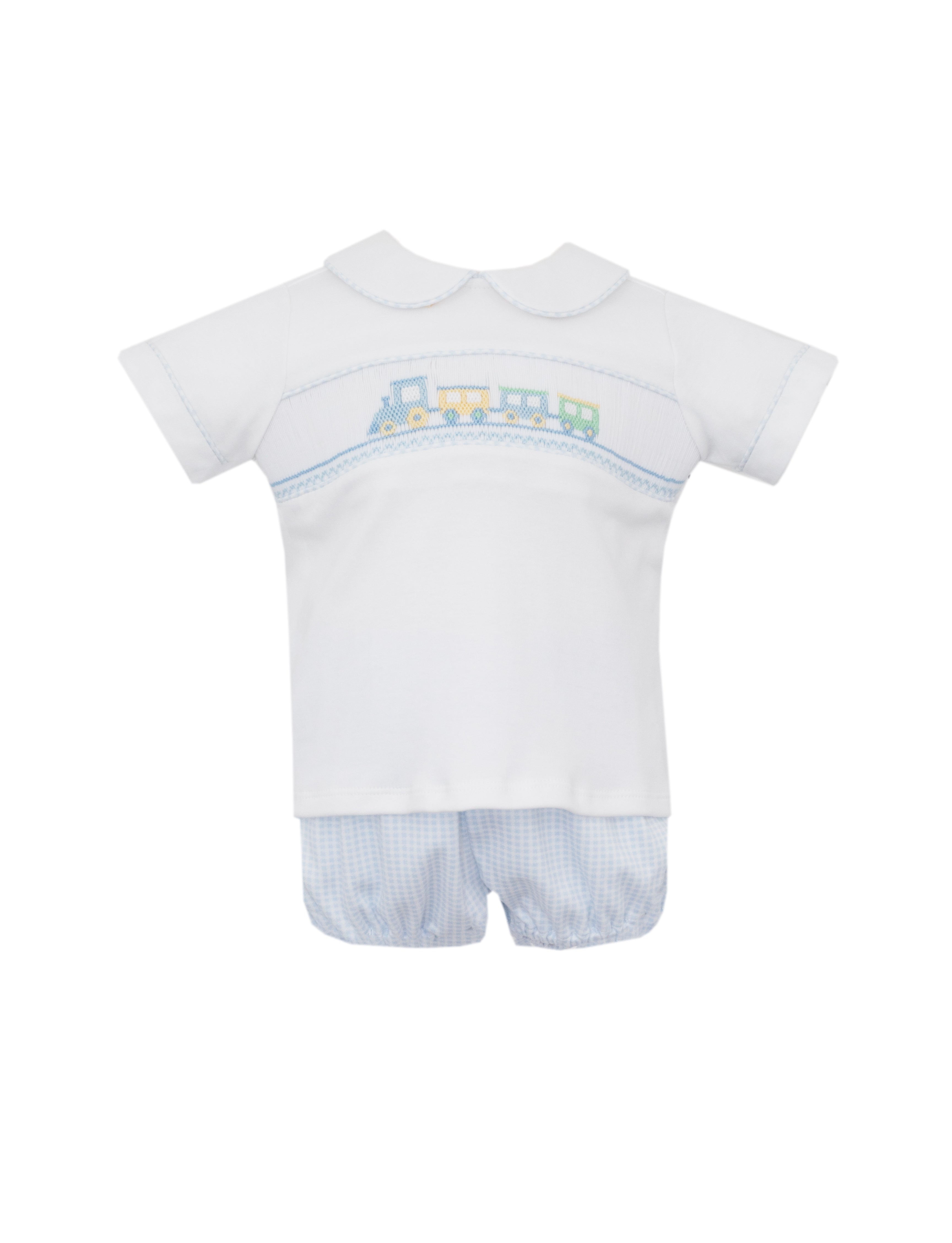 Train Light Blue Gingham Knit Diaper Set (Toddler)