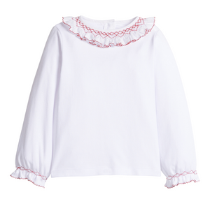 Smocked White w/ Red Madeline Blouse (Kid)