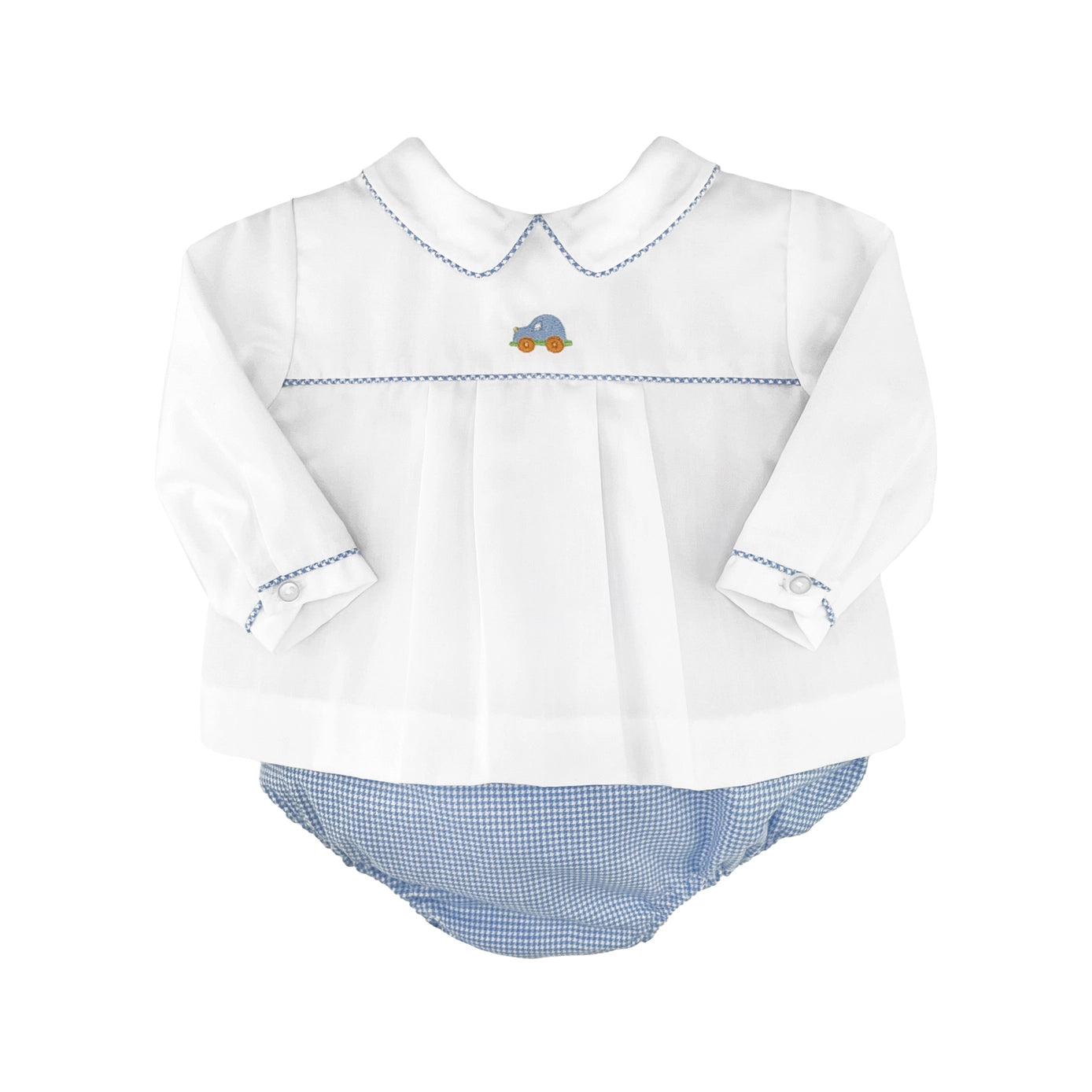 Blue Check Car Diaper Set