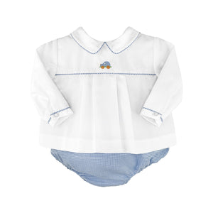 Blue Check Car Diaper Set