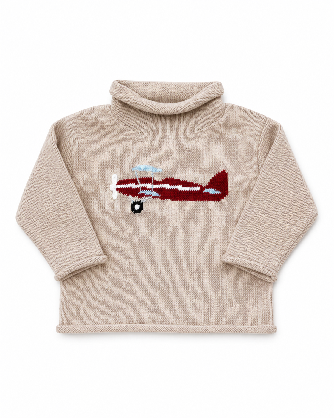 Sand Stearman Plane Roll Neck Sweater