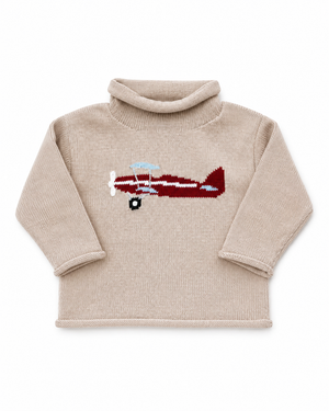 Sand Stearman Plane Roll Neck Sweater